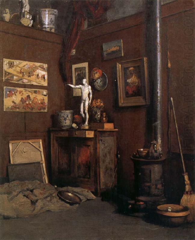The Studio having fireplace, Gustave Caillebotte